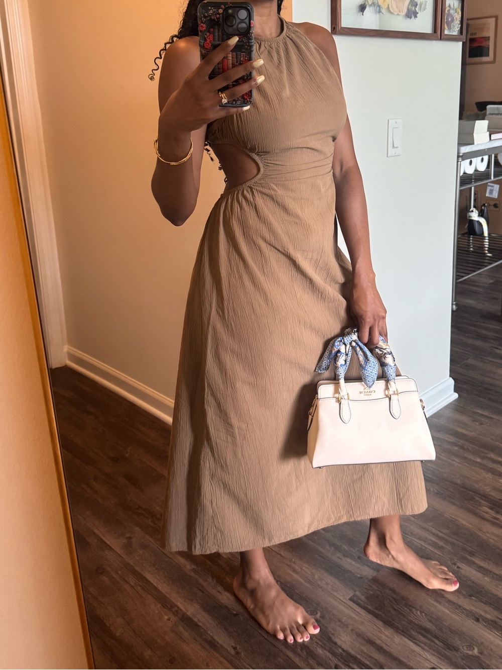 H&M Brown Halter Neck Maxi Dress